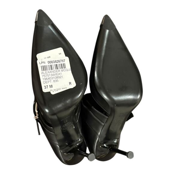Alexander McQueen Leather Buckle Mule Stiletto Heel Metal Toe MISMATCHED 7.5/7 - Picture 3 of 8